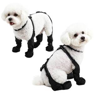lot 97 image: BECROWM Waterproof Dog Boots for SmallMedium Dogs -Dog Paw Protectors Dog Suspender Boots Anti-Slip Pet Shoes for Outdoor Walking, Reflective Stay-On,Dirt-Proof Comfortable Booties (Black, Medium) - Retail $17