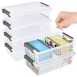 lot 103 image: GEOPHIA 6 Pack Extra Large Pencil Box with Removable Divider, Thickened Pencil Case Bulk, Clear Crayon Marker Organizer Stackable Plastic Small Storage Containers for Pen Craft School Supplies(Grey) - Retail $20