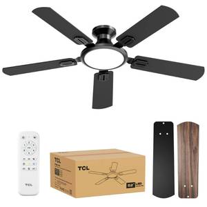 TCL 52" Low Profile Ceiling Fan with Light, Slim, Black, Flush Mount, DC Reversible Motor, 6 Speeds, Remote Control, Noiseless, Dimmable, LED Light, 3CCT, Modern Matte Black Ceiling Fan for Bedroom - Retail: $120