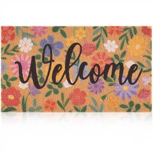 lot 118 image: Floral Welcome Doormat for Front Door, Colorful Wildflowers Mat 17 x 29.5 - Retail $18