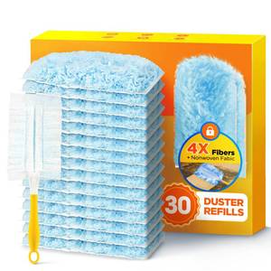 lot 131 image: 30 Count Duster Refill for Swiffer Duster with 1 Handle, One-Sided Disposable Dusters Refills with 4X Microfibers, Unscented Dusters for Cleaning Home, Furniture, Blinds & Vent - Retail $14