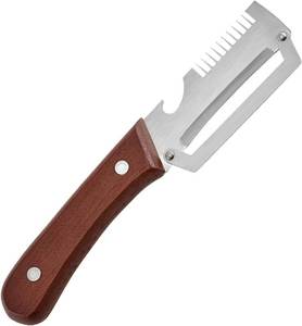 lot 140 image: Multifunctional Vegetable Peeler for Kitchen, 2026 New 3 in 1 Stainless Steel Blade with Wooden Handle and Bottle Opener, Ultra-Sharp Kitchen Tool for Fruits and Vegetables - Retail $10