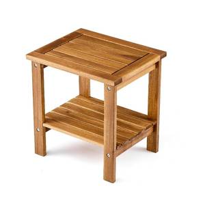lot 151 image: THYOI Premium Acacia Wood Outdoor Side Table, with 2-Tier - Golden Teak - Retail $3,004