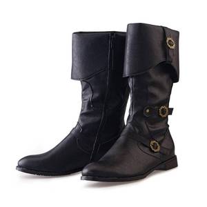 lot 152 image: PRE OWNED DUNHAO COS Mens Faux Leather Medieval Boots Viking Pirate Costume Boots Renaissance Faire Cosplay Shoes- Black US 12-12.5CH 46 - Retail $54