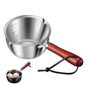 lot 155 image: Butter Warmer Pot, Small Cast Iron Basting Pot With Wooden Handle Stainless Steel Multi Purpose Cooking Pot for Milk, Coffee(150ML) - Retail $11