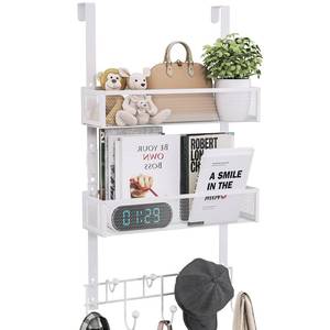 lot 162 image: Consumest Over The Door Hooks Organizer - 3 Tier Door Hanger with 9 Coat Hooks & 2 Mesh Basket, Back Storage Organizer Hanging Towels for Bathroom, Bedroom, White - Retail $27