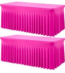 lot 173 image: 2 Pack Hot Pink Spandex Table Clothes for 6 Foot Rectangle Tables, Wrinkle Free Fitted Table Cover 6ft Fuchsia Stretch Tablecloths with Skirt for Parties Weddings Birthday Banquet Baby Shower - Retail $0