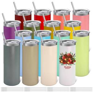 lot 181 image: YOUKE OLA 16 Pack Stainless Steel Skinny Tumblers Bulk Straight Double Wall Powder Coated Insulated Tumbler with Lid and Straw for Laser Engrave, DIY Gift, 20oz Mix Colors - Retail $57