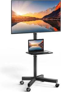 lot 192 image: PERLESMITH Rolling TV Stand on Wheels for 23-65 Inch TVs,Tilt Mobile TV Cart Holds up to 99 lbs with Adjustable Height Shelf, Outdoor TV Stand for Bedroom Max VESA 400x400mm PSTVMC04 - Retail $45