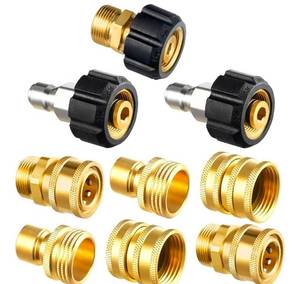 lot 200 image: Twinkle Star Pressure Washer Quick Disconnect Kit, 9 SetsPressure Washer Adapter Set, M22 14mm to 38 Quick Connect, 34 to Quick Release, Swivel Fittings - Retail $0