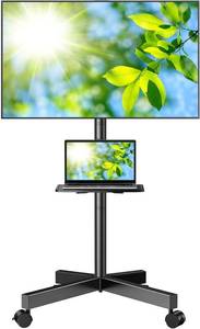 lot 214 image: PERLESMITH Rolling TV Stand, Mobile TV Stand for 23-60 Inch LCD LED TVs, Tilt TV Stand Wheels Holds up to 88Lbs, Portable TV Stand for Bedroom with Shelf, Outdoor TV Stand Max VESA 400x400mm PSTVMC06 - Retail $47