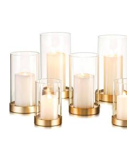 lot 232 image: Hewory Hurricane Candle Holder for Pillar Candles 5Pcs Gold Candle Holders - Retail $31