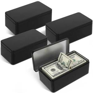 lot 248 image: Black Metal Cash Box Set of 4, Tinplate Money Organizer with Lid, 7.1L x 3.7W x 2.6H Currency Storage Container for Bills Coins Jewelry Stamps Valuables Home Office - Retail $22