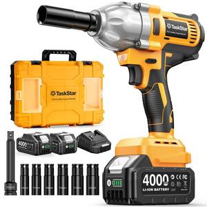 1/2" Cordless Impact Wrench, 1400NÂ·m(1032ftã»lbs) Brushless High Torque Impact Gun, Electric Impact Driver, 2x4.0Ah Batteries, LED Light, Charger, 6 Sockets, 3 Variable Speeds for Car/ Pickup/Mower - Retail: $96