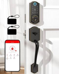 Smart Door Lock with Handle Set: SMONET Front Door Lock Set Keyless Entry, Fingerprint Keypad Bluetooth Alexa Deadbolt Lockset Suitables for Rental Management and Smart Home Residents