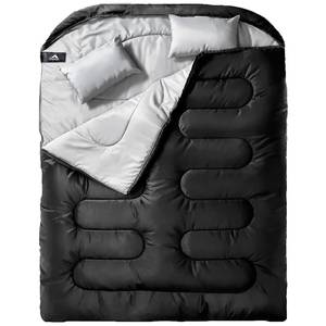 lot 2007 image: MEREZA Double Sleeping Bag for Adults Mens with Pillow, XL Queen Size Two Person Sleeping Bag for All Season Camping Hiking Backpacking for Cold Weather & Warm Black - Retail $57