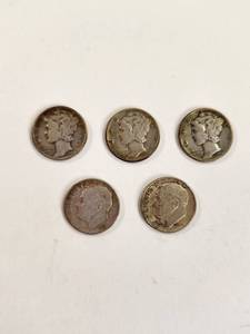 lot 108 image: Lot of 5 Vintage U.S. 90% Silver Dimes&nbsp