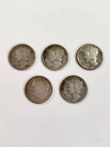 lot 110 image: Lot of 5 Vintage U.S. 90% Silver Dimes&nbsp