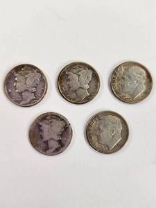 lot 111 image: Lot of 5 Vintage U.S. 90% Silver Dimes&nbsp