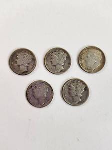 lot 112 image: Lot of 5 Vintage U.S. 90% Silver Dimes&nbsp