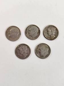 lot 118 image: Lot of 5 Vintage U.S. 90% Silver Dimes&nbsp