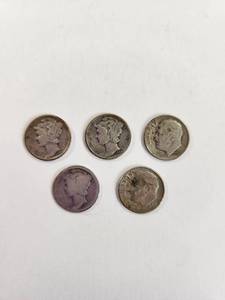 lot 120 image: Lot of 5 Vintage U.S. 90% Silver Dimes&nbsp