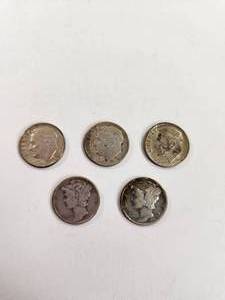 lot 132 image: Lot of 5 Vintage U.S. 90% Silver Dimes&nbsp