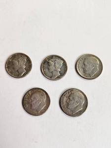 lot 161 image: Lot of 5 Vintage U.S. 90% Silver Dimes&nbsp