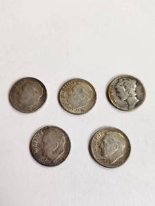 lot 162 image: Lot of 5 Vintage U.S. 90% Silver Dimes&nbsp