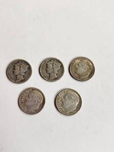 lot 163 image: Lot of 5 Vintage U.S. 90% Silver Dimes&nbsp