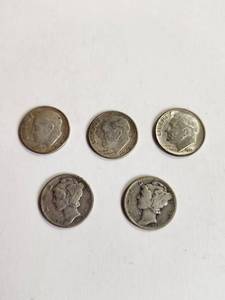 lot 164 image: Lot of 5 Vintage U.S. 90% Silver Dimes&nbsp