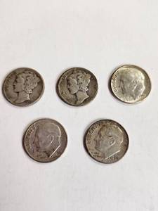 lot 167 image: Lot of 5 Vintage U.S. 90% Silver Dimes&nbsp