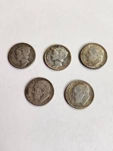 lot 169 image: Lot of 5 Vintage U.S. 90% Silver Dimes&nbsp