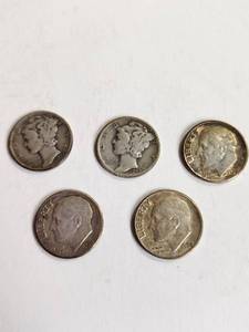lot 173 image: Lot of 5 Vintage U.S. 90% Silver Dimes&nbsp