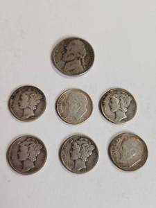 lot 177 image: US Coins Lot Jefferson Nickel Mercury Dime Roosevelt Dime 7 Coins