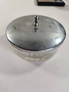 lot 186 image: Glass Ring Dish with Metal Lid and Finial