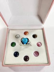 lot 187 image: Ring with Interchangeable Cats Eye Stone Cabochons Size 8