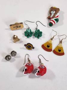 lot 194 image: Lot of Assorted Charm Earrings and More Chiefs and Holiday Themed