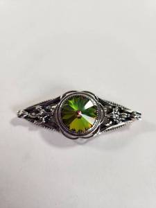 lot 201 image: Vintage Whiting and Davis Silver Tone Brooch with Watermelon Rivoli Stone