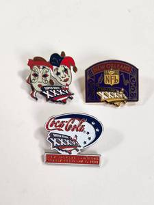 lot 204 image: Super Bowl XXXIV NFL Pins Coca-Cola New Orleans 3-Piece Lot