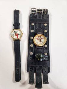 lot 223 image: Betty Boop Watch Lot with Multi-Strap Leather Cuff 1992
