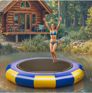 lot 18951 image: Inflatable Water Trampoline, 10FT Floating Lake Trampoline for Adults Portable Bounce Swim Platform for Lake, Pools with Pump and Rope Ladder - Retail $349