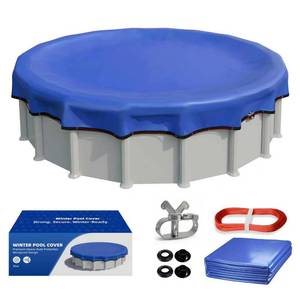 lot 18963 image: Upgrade 18ft21ft24ft28ft Pool Cover for Above Ground Pools, 28 Feet Winter Round Swimming Pool Cover with 4 Foot Overlap Extra Thick 500D Cable & Heavy-Duty Winch 28 Foot Round Pool Covers Blue - Retail $163