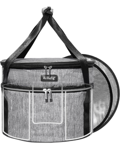 lot 18991 image: Pie Carrier, Hard-Sided Design, Insulated Bag For Casseroles, Round Insulated Cooler, Pie Tray With Lid And Handle For Hot And Cold Food Casserole Trays (Grey) - Retail $31