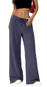lot 18993 image: Okiwam Womens Wide Leg Pants High Waisted Lightweight Sweatpants,Navy,XL - Retail $25