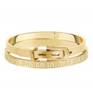 lot 18994 image: Jarlinwel Gold Silver Plated Bracelets for Men Women Roman Numeral Bangle Bracelet Stainless Steel Personalized Engraved Unisex Bangle (2 Pcs Womens Gold Bangle) - Retail $22