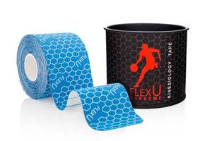 lot 19003 image: FlexU Synthetic Kinesiology Tape Single Roll (Pre-Cut or Continuous) Advanced Strength and Flexibility Properties Longer Lasting Therapeutic Recovery Tape(pre-Cut Blue) - Retail $15
