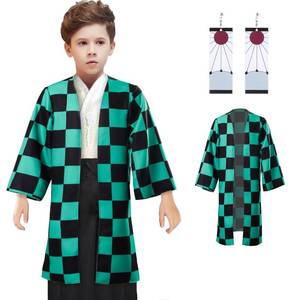 lot 19011 image: VZQI Kids Kimono Tanjirou Rengoku Cosplay Robe Boys Anime Cloak Halloween Cape Girls Jacket Costume Green S - Retail $29
