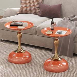 lot 19034 image: wangbochuan 2-Pack Hermes Orange Sleek Hourglass Side Table - Glossy Finish & Metallic Accent  Contemporary End Table for Living Room & Home Decor Spaces - Retail $99