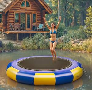 lot 19035 image: Inflatable Water Trampoline, 10FT Floating Lake Trampoline for Adults Portable Bounce Swim Platform for Lake, Pools with Pump and Rope Ladder - Retail $349